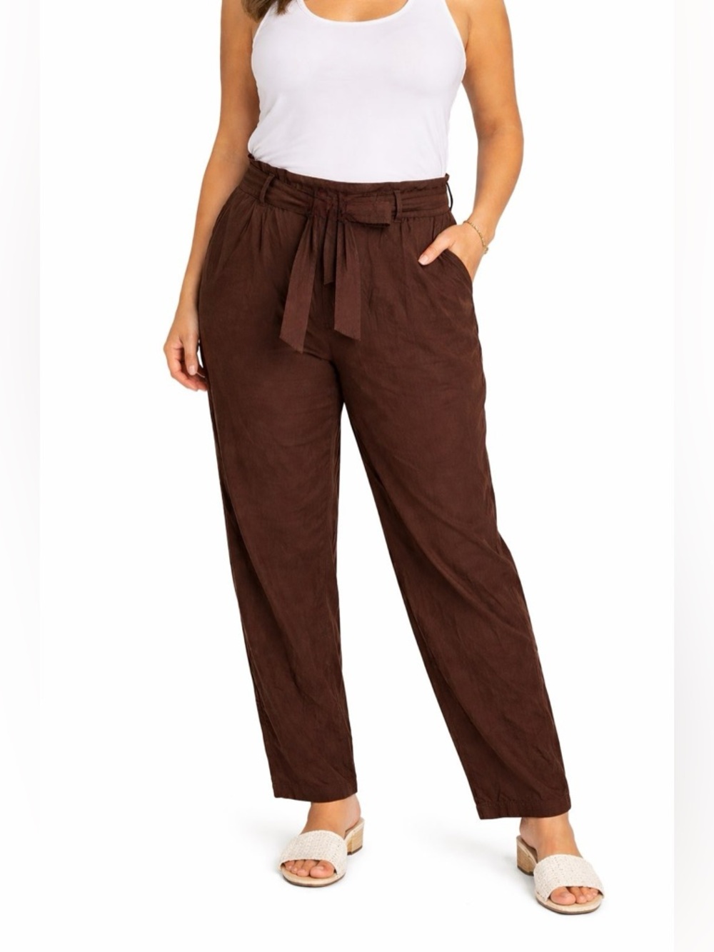 Old Navy Brown Tie-Waist Paperbag Chinos XXL Tall